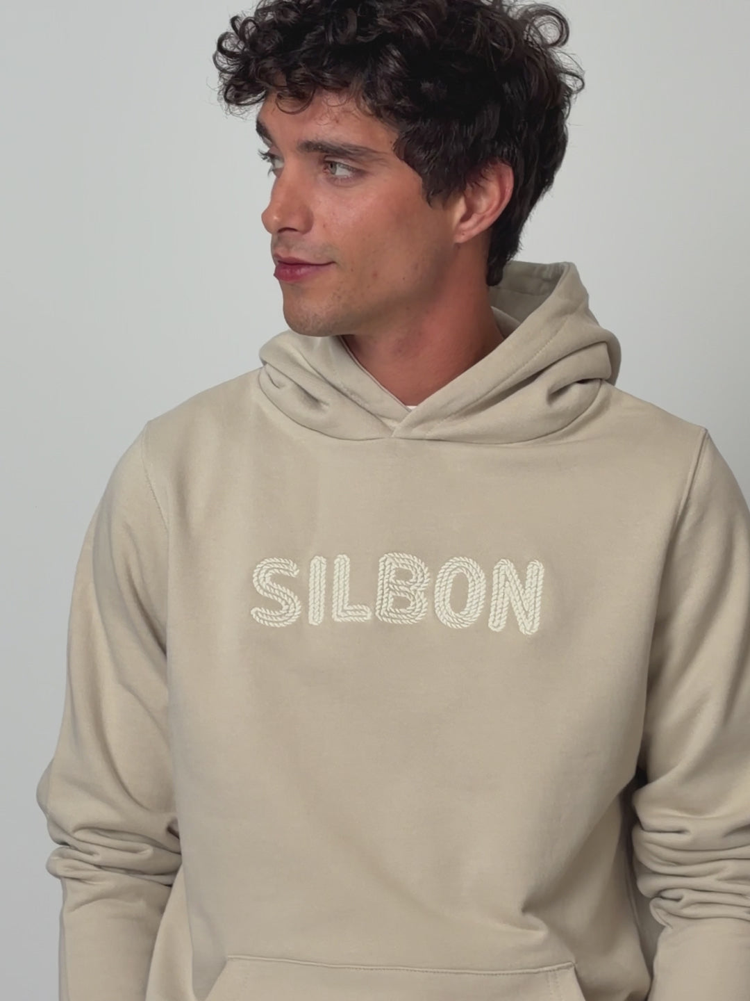 Sudadera capucha cuerda beige