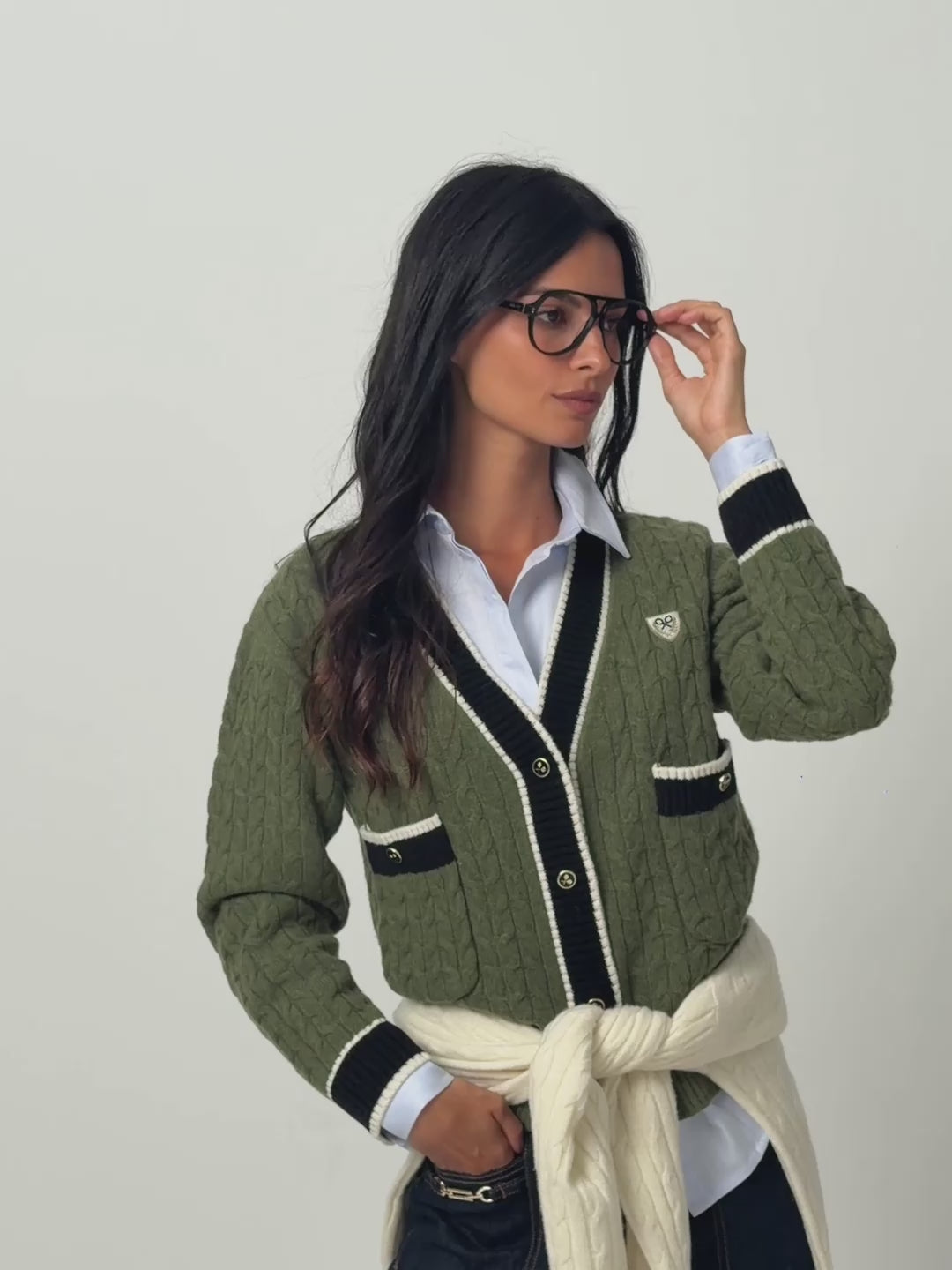 Cardigan college escudo verde