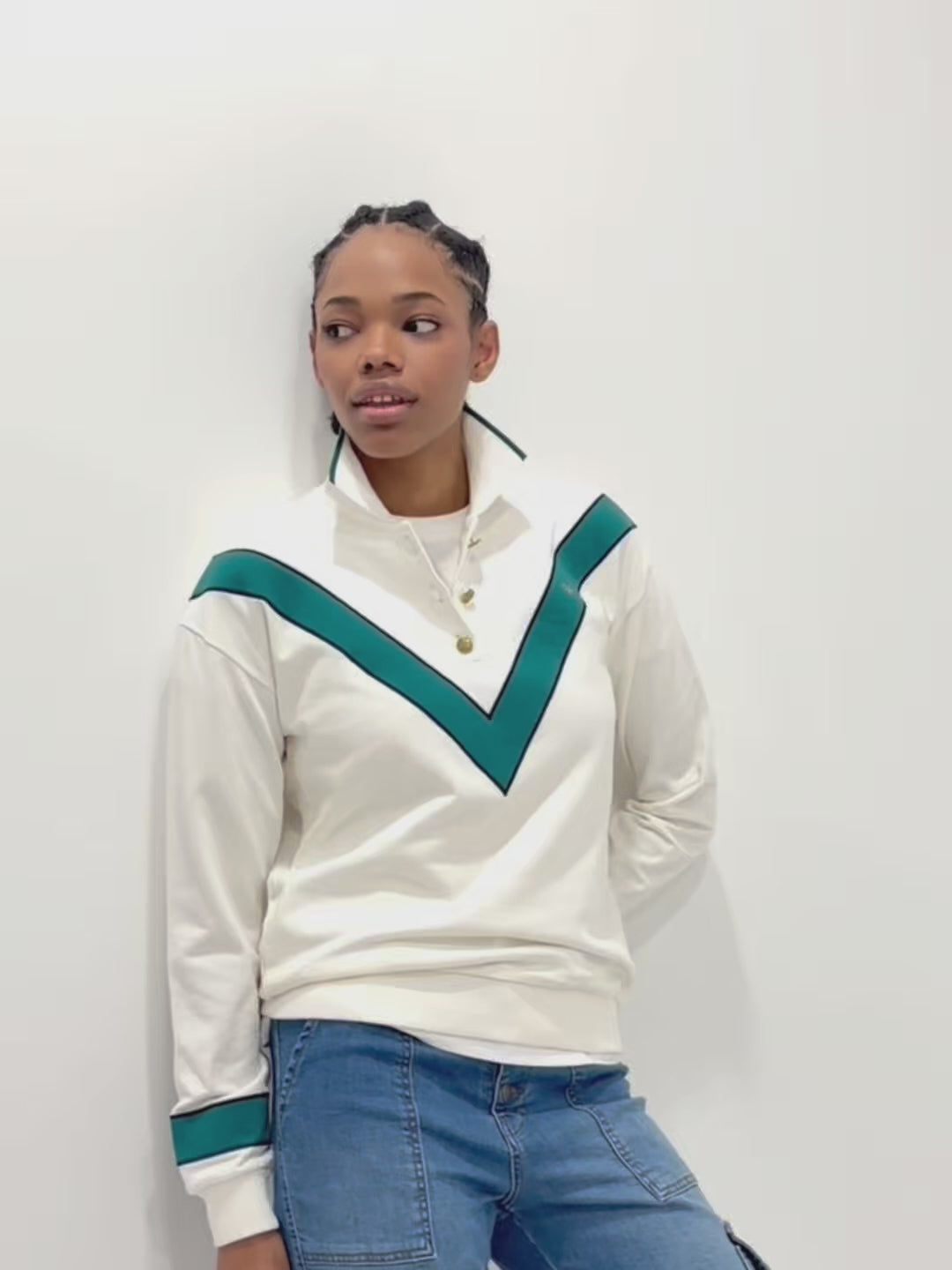 Sudadera woman retro verde y cruda