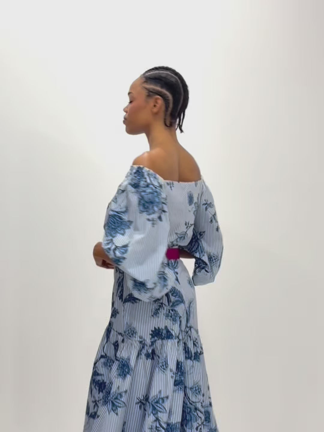 Strapless top with light blue striped print