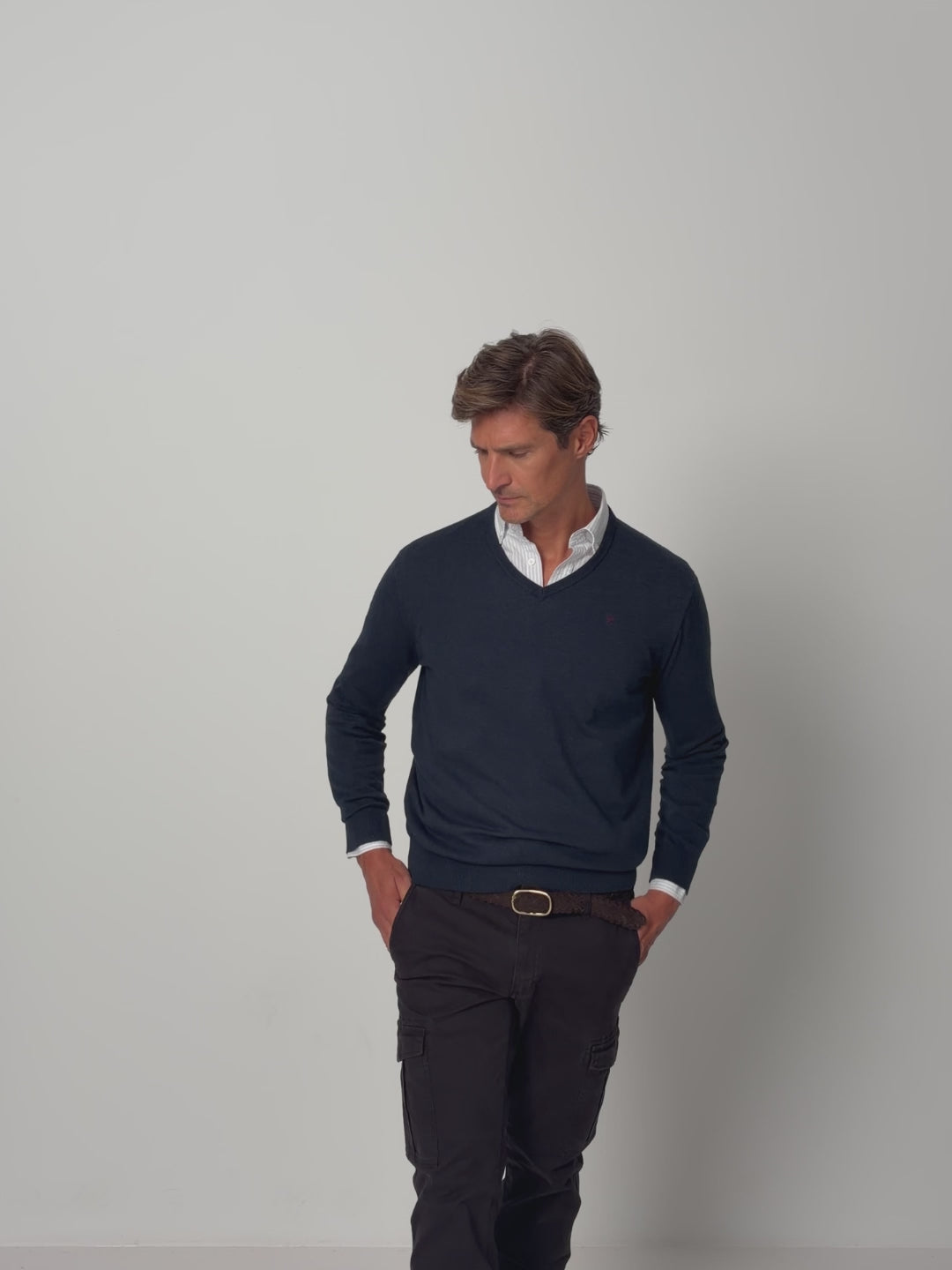 Navy blue V-neck sweater
