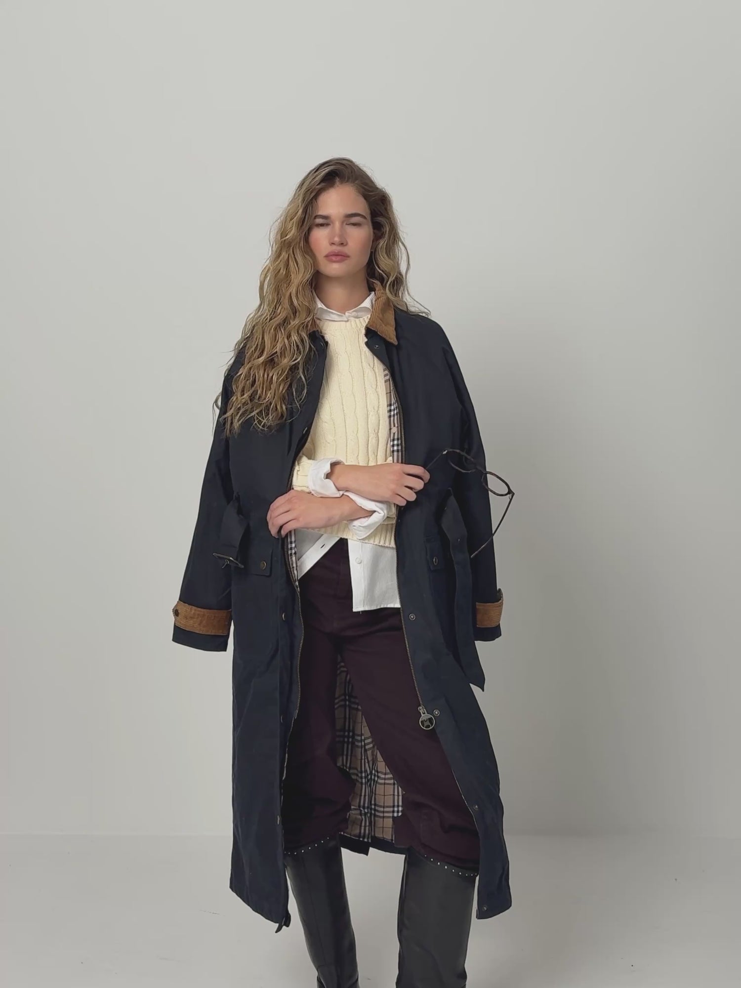 Parka larga encerada azul marino