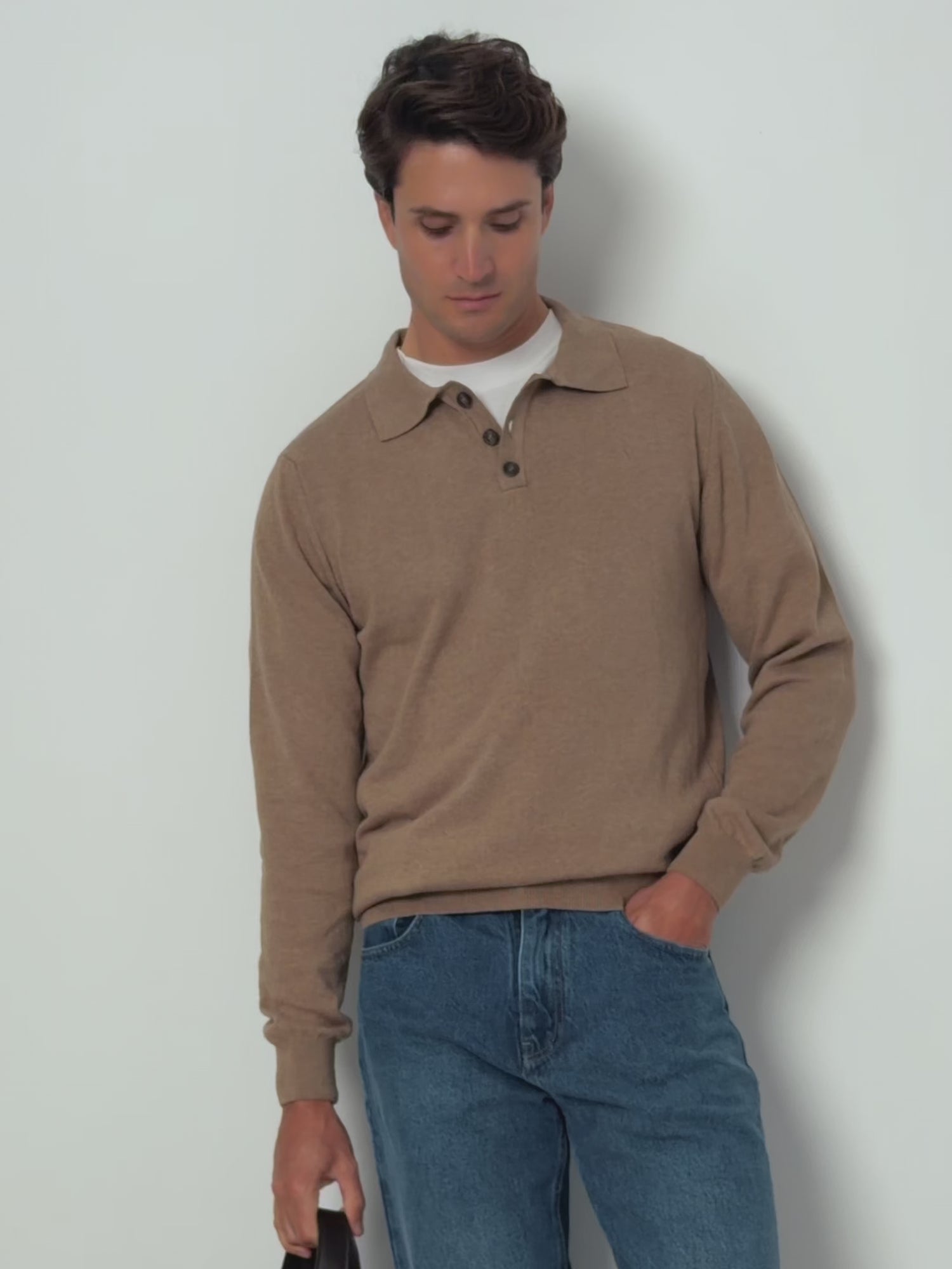 Jersey cuello polo beige claro