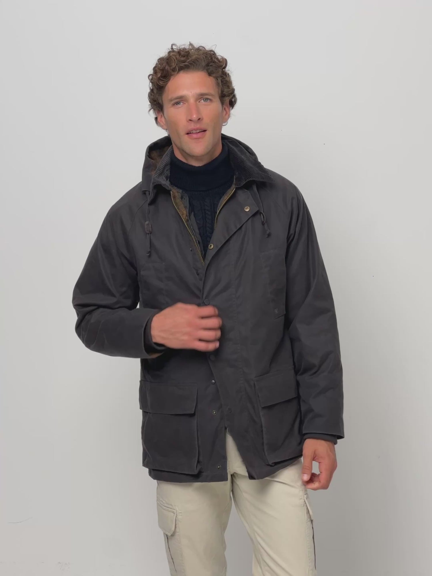 Abrigo clasico encerado gris azul