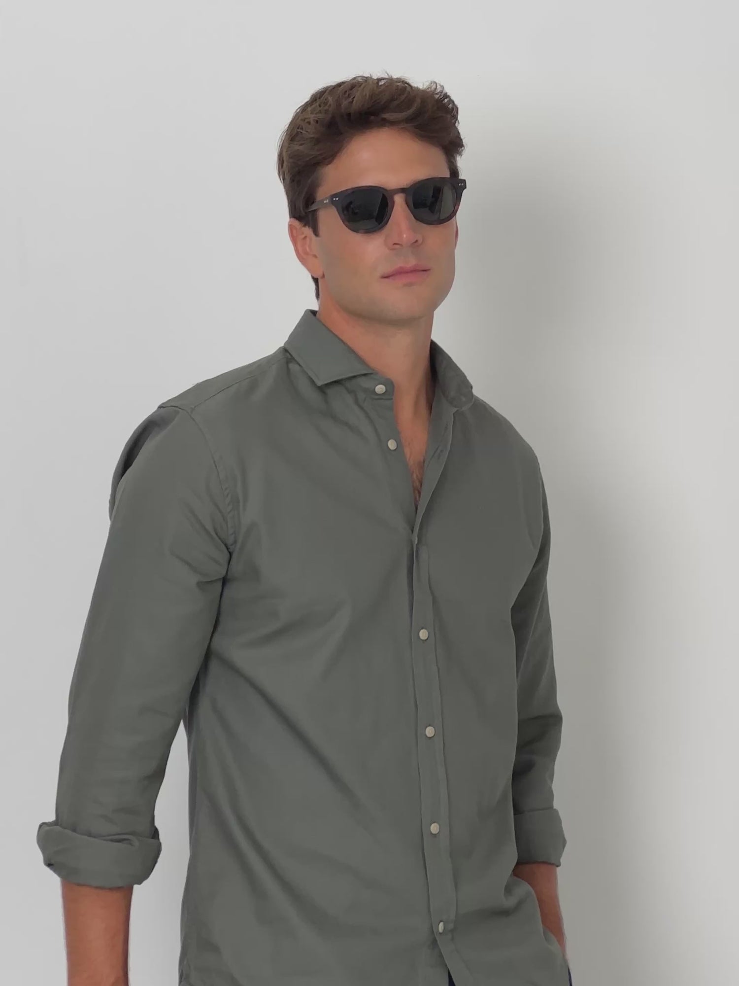 Camisa sport miniestructura verde oscuro