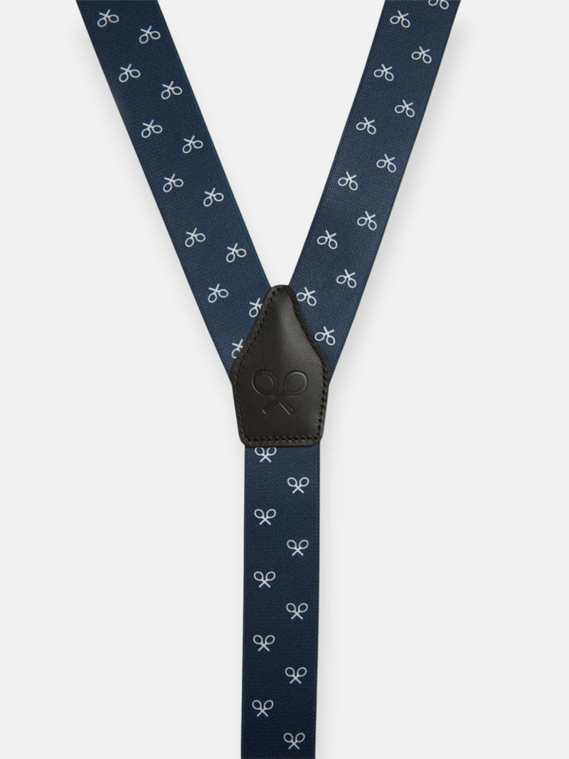 Silbon navy suspenders with white racket